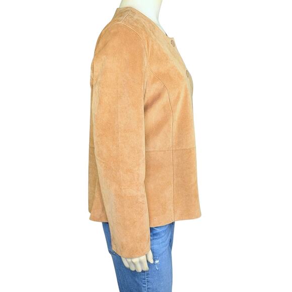 Vintage Pursuits Ltd Suede Leather Jacket Womens 14 Tan Button Up Y2K Clean Girl - Picture 4 of 13